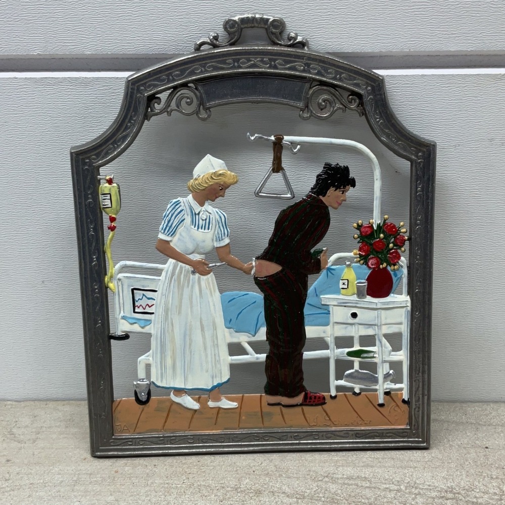 Wilhelm Schweizer Diessen Pewter Hand Painted Nurse Patient Hospital Scene Art